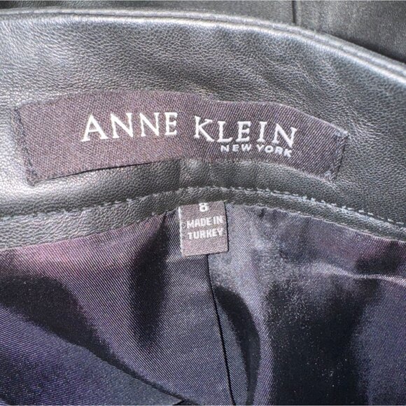 ANNE KLEIN Black Leather Pleated A-Line Skirt Size 8 Womens Professional Career - Picture 4 of 6